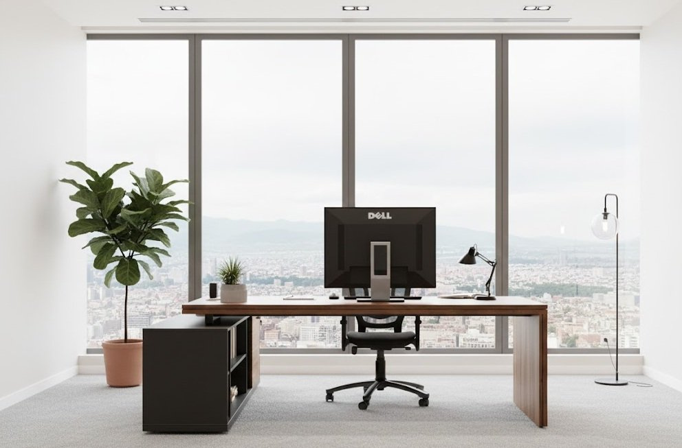 Mesa Diretor Apoiada em Armário na Faria Lima