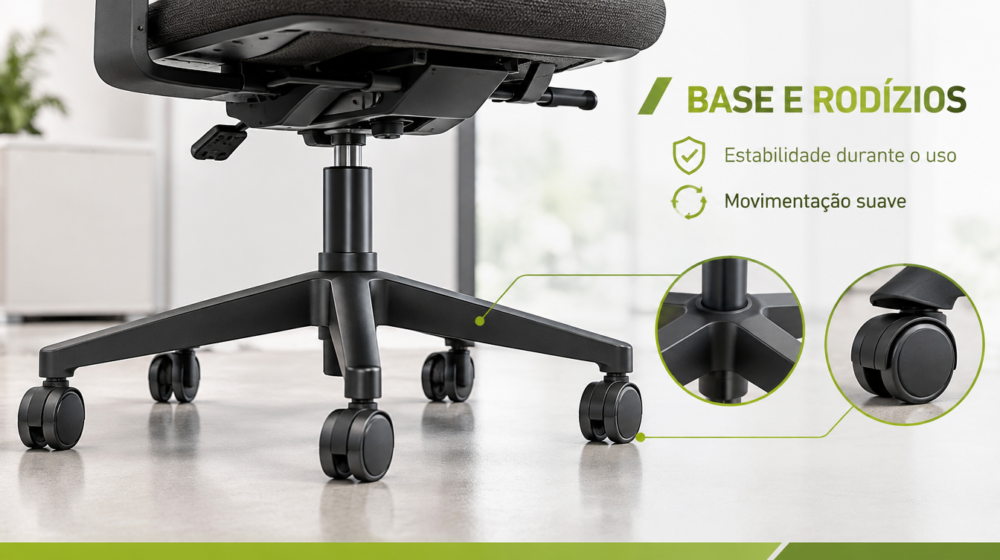 Base coluna e rodízios de cadeira de escritório ergonômica Linea Office