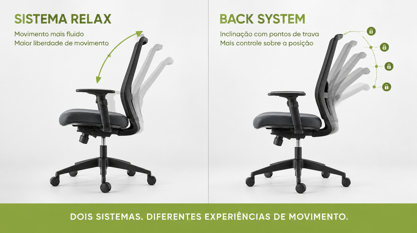 Comparação entre Sistema Relax e Back System das cadeiras Linea Office
