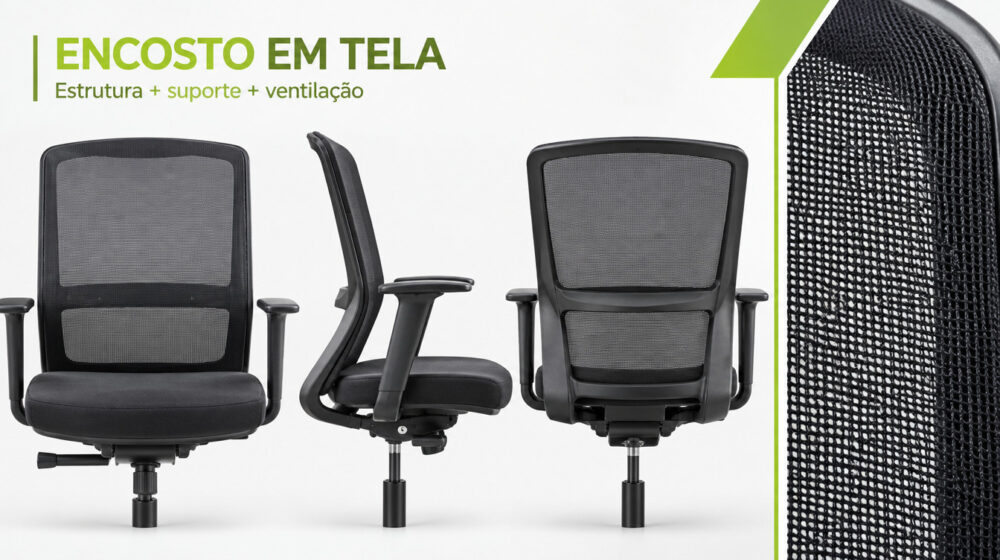Encosto em tela de cadeira ergonômica Linea Office em detalhe