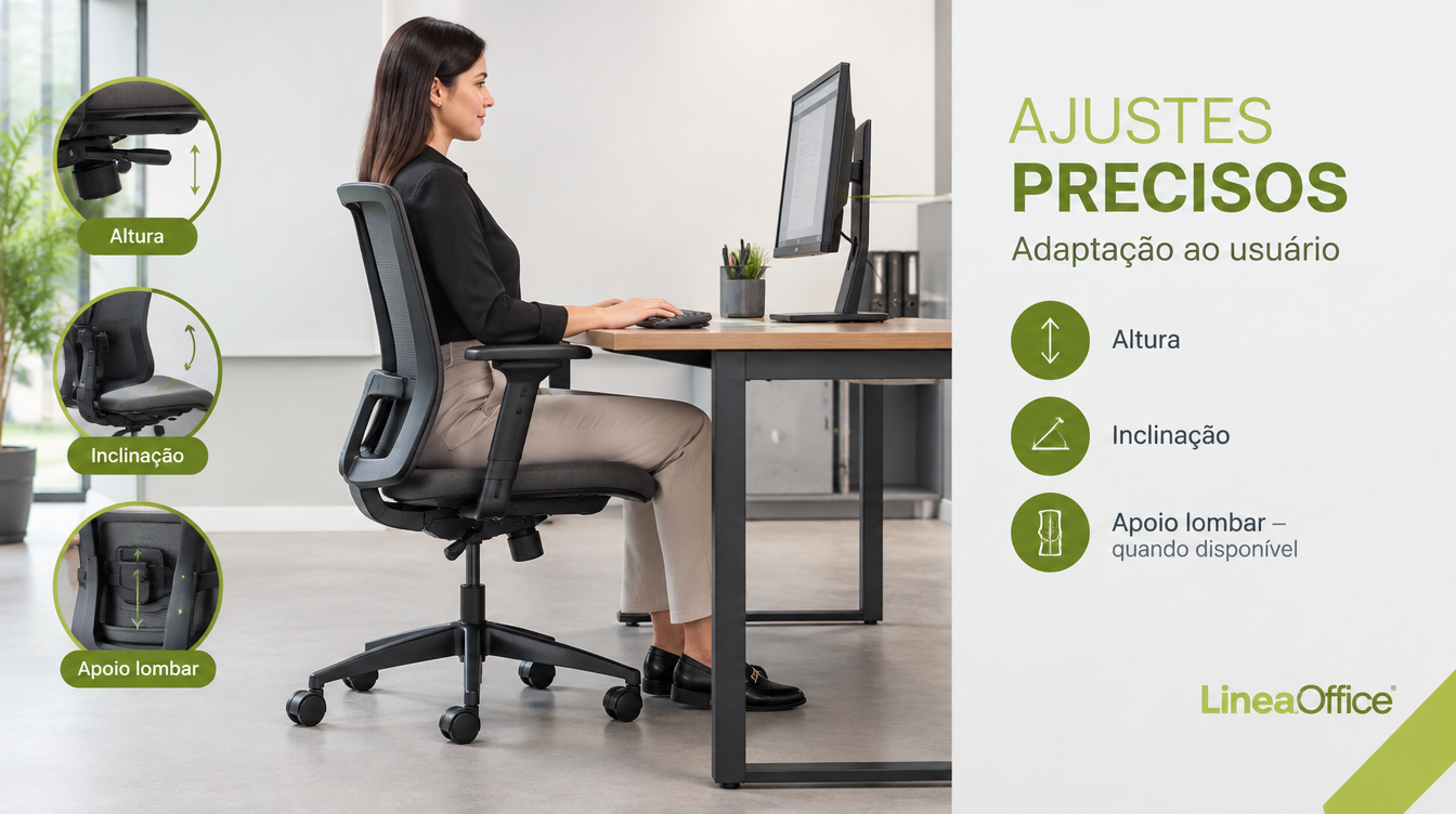 Pessoa ajustando cadeira ergonômica Linea Office antes de trabalhar